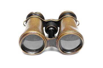 Vintage binoculars isolated on the white background.