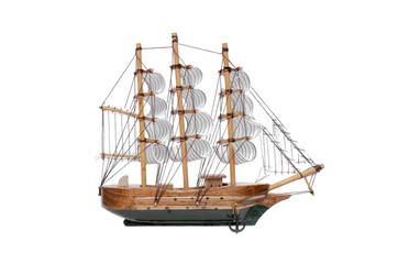 Sail ship toy isolated on the white background.