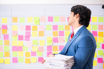 Young handsome employee with many conflicting priorities 