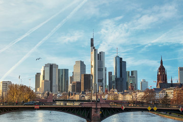 Frankfurt am Main skyline with bridge