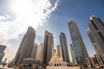 Fototapeta na wymiar The beauty panorama of skyscrapers in Dubai from promenade, UAE