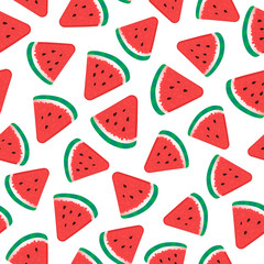 Watermelon pieces. Seamless pattern. Vector illustration isolated on white