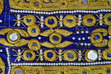 détail de patchwork indien, artisanat traditionnel fait-main. tissus décoratif.