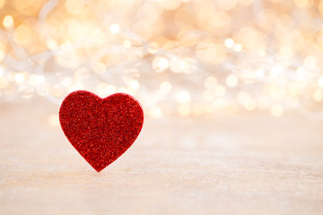 Red heart bokeh background, valentine day greeting card.