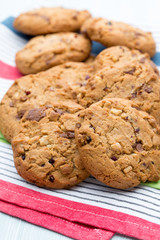 Chocolate oatmeal cookies on the  wooden background.