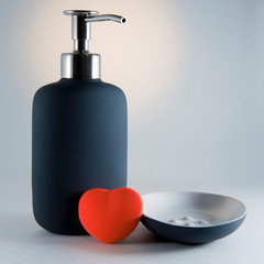 Soap Dispenser and  dish case holder container box on white background. Concept icon for development of the website. sale by St. Valentine's Day