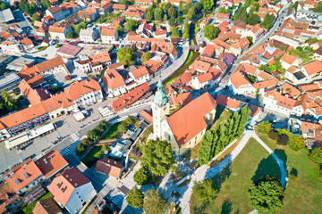 Samobor main square and church tower aerial view