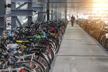 bicycle parking in amsterdam, netherlands