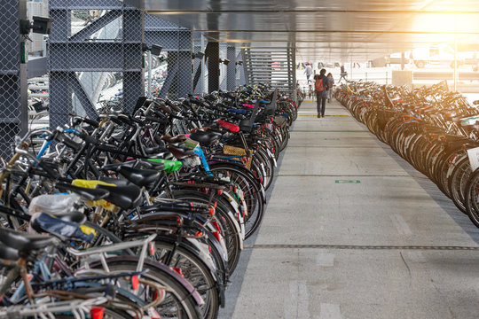 bicycle parking in amsterdam, netherlands
