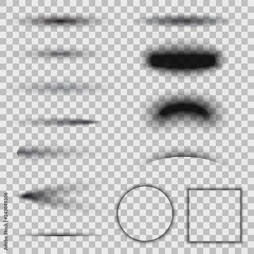 Aufkleber Set of transparent oval gray shadows with soft edges isolated. Art design effect with different light illumination angles – vector