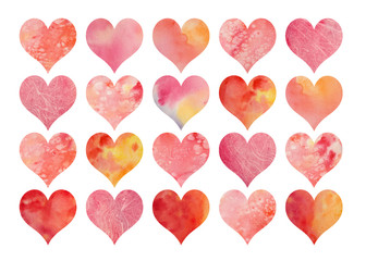 Set of  watercolor  hearts for Valentine's Day or weddings