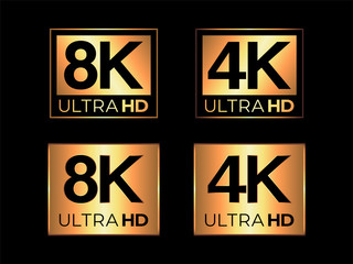 Gold Ultra HD 8K and 4K Logo Set 