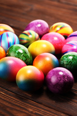 Fototapeta na wymiar Row of Easter eggs on table. easter decoration
