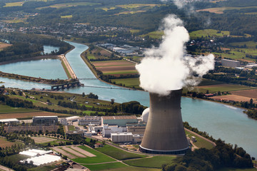 Aerial view of the the nuclear power plant Leibstadt, which is located in the canton of Aargau,...