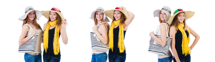 Women on holiday isolated on white