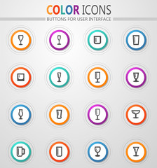 Glasses and cups icons set