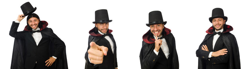 Man magician isolated on white