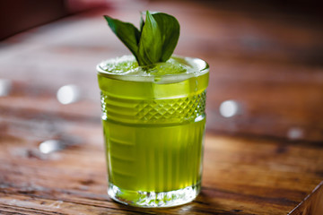 Image of colorfull coctails in the bar, mixology concept