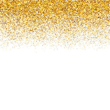 Gold Confetti Vector Background. Falling Golden Dots Border Isolated On White. Gold Glitter Texture Effect. Easy To Edit Template