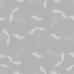 Seamless pattern. Skydiver flying with parachute. Skydiving, parachuting and extreme sport,