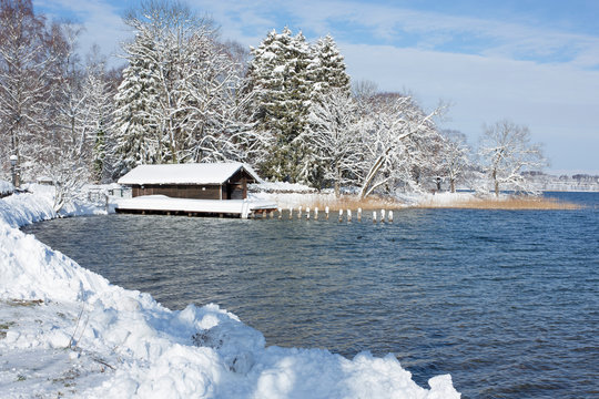 Bootshaus Tegernsee im Winter