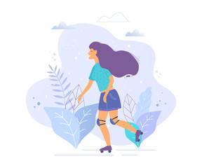 Woman on roller skate vector illustration.