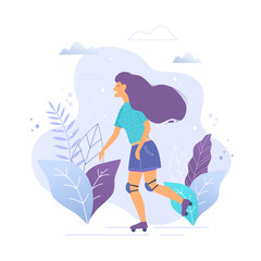 Woman on roller skate vector illustration.