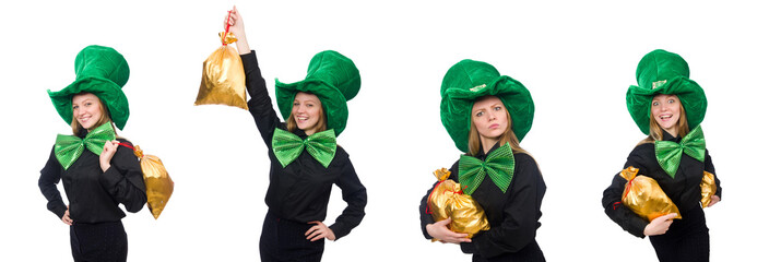 Fototapeta premium Young woman with green giant bow-tie 