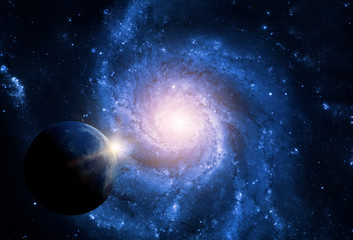 Obraz na płótnie Canvas Planets of the solar system against the background of a spiral galaxy in space. Elements of this image furnished by NASA.