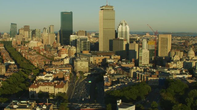 Aerial view city skyscraper buildings Boston Massachusetts America