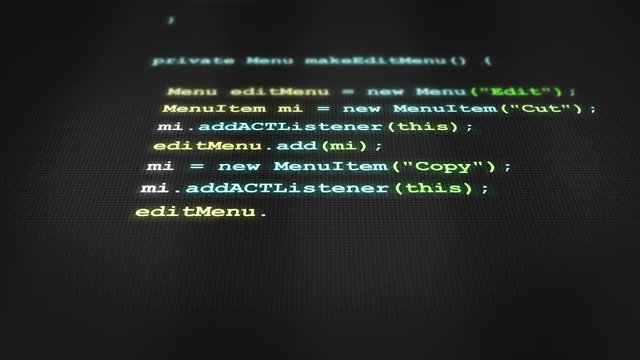 Typing clean modern software code on computer screen V1