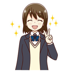 女子　学生　笑顔　ピース