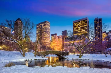 Foto auf Acrylglas Central Park Gapstow-Brücke im Winter