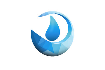 Low poly water drop icon in gradient blue