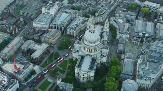 Aerial view St Pauls Cathedral at sunset London