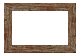 Old wooden picture frame isolated on white background. with clipping path.