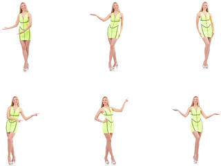 Young beautiful lady in yellow dress isolated on white  