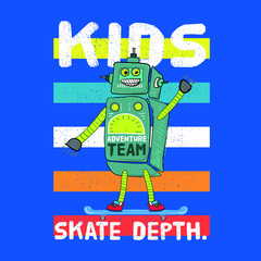 robot skateboard kids apparel character distressed poster vector