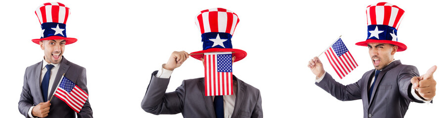 Man with american hat and flag 