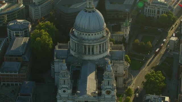 Aerial view sunrise over St Pauls Cathedral London