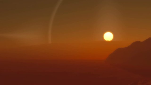 This animation depicts a flight over the martian surface as the sun rises.