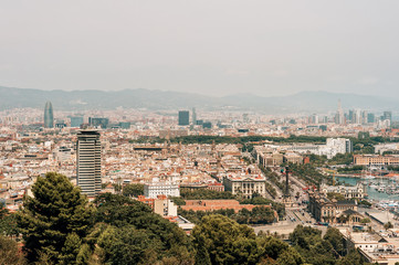 Fototapeta na wymiar Panorama view of Barcelona from Montjuic hill, Catalonia, Spain