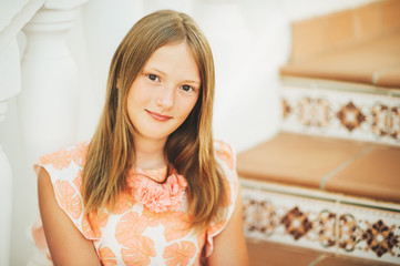 Outdoor portrait of beautiful young girl, close up image