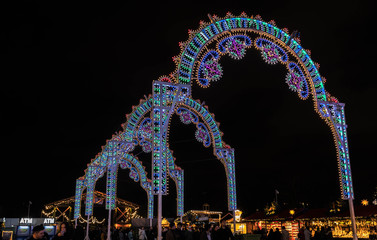 Funfair illuminated light arch.