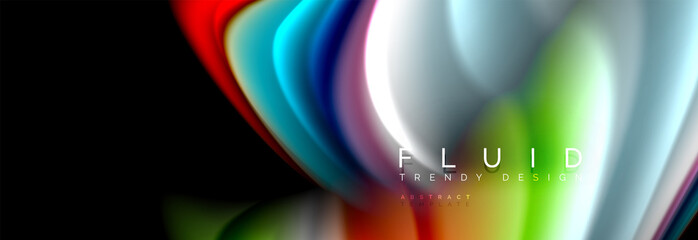 Bright colorful liquid fluid lines on black, modern abstract background
