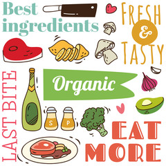 restaurant background element with food and drink doodle