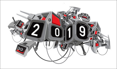 Vector 2019 New Year Text With Modern Techno Style