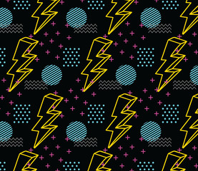 90's style seamless pattern with thunder bolt