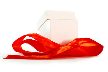 Opened White Giftbox With Red Ribbon
