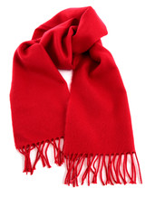 Red winter scarf isolated white background